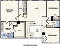 Upstairs floor plan showcasing the owner's suite, loft, and additional bedrooms at 7040 Stella Pl, Stanley, NC 28164