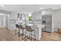 Modern kitchen features a large center island with seating and stylish pendant lighting at 1829 Jennings St, Charlotte, NC 28216