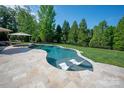 Beautiful in-ground pool with lounge chairs and surrounding greenery for a private backyard retreat at 7507 Meadowgate Ln, Waxhaw, NC 28173