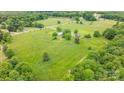 High-angle shot displays a sizable green field dotted with trees and multiple homes, all under a clear, sunny sky at 9161 Paul Payne Store Rd, Stony Point, NC 28678