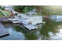 Lake view of the boat dock with a covered area for outdoor seating and relaxation at 24264 Strand Dr, Albemarle, NC 28001