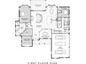 Detailed first floor plan showcasing the layout, including a Primary suite, Gathering room, and three-car garage at 04 Lurecliff Pl, Fort Mill, SC 29708