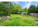 Secluded backyard featuring a storage shed and lush greenery, ideal for relaxation at 2505 Charlotte Hwy, Fort Mill, SC 29707