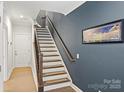 Bright stairway featuring hardwood steps, navy blue wall and a window view at 310 N Dotger N Ave # 4, Charlotte, NC 28204