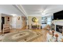 Open living room features a fireplace, built-in shelving, and decorative rug at 814 Rhodann Dr, Shelby, NC 28152