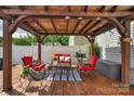 Inviting covered patio with outdoor seating, string lights, and a striped rug for relaxing and entertaining at 1177 Bannockburn Ave, Rock Hill, SC 29732
