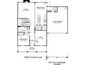 First floor plan featuring a kitchen, flex space, bedroom, bathroom, and garage at 279 Miramar Dr, York, SC 29745