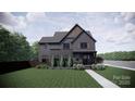 Rendering of a two-story home with gray siding, brick accents, and manicured landscaping at 4900 Doris Ave, Charlotte, NC 28205