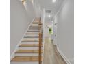 Inviting hallway showcasing wood stairs and flooring, leading to a bright, open living area at 1935 St Mark St, Charlotte, NC 28216