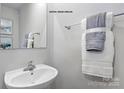A bathroom featuring a modern vanity with a sink and mirror, complemented by decorative towels and wall art at 336 Maplestead St # 1080, Lancaster, SC 29720