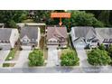 Aerial view of a suburban home in a well-maintained neighborhood; property lines and dimensions are shown at 392 Winecoff Woods Nw Dr, Concord, NC 28027