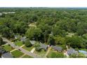 Expansive aerial view of the property nestled among lush trees with distant city skyline at 1715 Wensley Dr, Charlotte, NC 28210