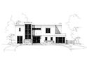 Modern exterior home elevation with geometric shapes, large windows, and a stone base at 2861 Sharon Rd # 1, Charlotte, NC 28211