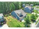 Stunning aerial view of a home with lush green lawns and mature trees in a desirable neighborhood at 528 Sandbar Pt, Clover, SC 29710