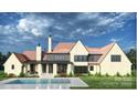 Expansive home featuring a backyard pool, patio, and lush landscaping under a bright, cloudy sky at 5015 Hardison Rd, Charlotte, NC 28226