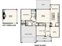 First floor plan featuring a two-car garage, owner's entry, flex space, great room and breakfast area at 7004 Stella Pl, Stanley, NC 28164