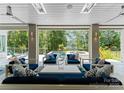 Inviting covered patio featuring stylish outdoor furniture, ceiling fans, and serene views at 188 Blarney Rd, Mooresville, NC 28117