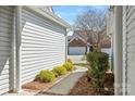 Landscaped walkway between homes features manicured bushes and mulch at 284 Garnet Ct, Fort Mill, SC 29708