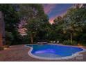Beautifully landscaped backyard featuring a swimming pool, jacuzzi, and brick-paved patio area at 1509 Churchill Downs Dr, Waxhaw, NC 28173