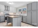 Updated kitchen showcases stainless steel appliances, an island, a window, and modern cabinetry, with a sleek design at 1525 16Th Avenue Nw Cir, Hickory, NC 28601