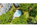 Aerial view of a community pool nestled among lush trees, offering a refreshing retreat at 302 Northwest Dr, Davidson, NC 28036