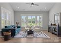 Cozy living room with modern furniture, hardwood floors, and large windows for ample natural light at 6531 Wildbrook Dr, Charlotte, NC 28269