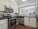 Well-lit kitchen features stainless steel appliances, white cabinets, and an open design at 9404 S Vicksburg Park Ct, Charlotte, NC 28210