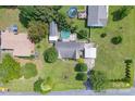 Aerial view of a house with a pool, carport, lush greenery and well-maintained landscaping at 500 Belleview Rd, Rock Hill, SC 29730