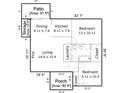 Home's floor plan shows layout of bedrooms, kitchen, living room, and patio at 124 Cedarcroft Dr, Mooresville, NC 28115