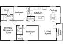 A detailed floor plan with three bedrooms, two baths, and a large living room, kitchen, and dining room combo at 2116A Glenwood St, Kannapolis, NC 28083