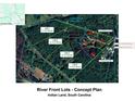 Aerial view of river front lots in Indian Land, South Carolina, showcasing acreage and proposed home locations at 528 Waring Ct # Lot 3, Fort Mill, SC 29707