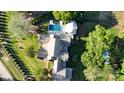Stunning aerial view featuring a backyard oasis with a sparkling pool and meticulously landscaped grounds at 2270 New Gray Rock Rd, Fort Mill, SC 29708