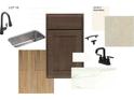 Showcasing a collection of materials, featuring brown cabinets, wood flooring, and modern hardware at 1071 Bull Dog Ln, Wingate, NC 28174