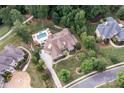 Expansive aerial view of the property highlighting the backyard pool, landscaping, and neighborhood at 1032 Seminole Dr, Waxhaw, NC 28173