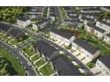 Aerial view of new townhomes with landscaped yards, street parking, and community playground at 1217 Margo Mannor Dr, Fort Mill, SC 29708