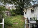 Backyard view showcasing ample space and mature trees; the fence line adds privacy at 3500 Blessing St, Charlotte, NC 28208