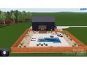 Bird's eye view of backyard featuring a pool, spa, lounge area, and privacy fence at 309 Sain Rd, Statesville, NC 28625