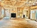 Spacious living room with wood framing and a fireplace, ready for customization and finishing touches at 1143 Journey Ln, Salisbury, NC 28146