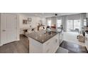 Modern kitchen island overlooking a living and dining area with lots of natural light at 318 Willow Wood Ct, Matthews, NC 28104