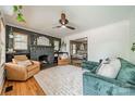 Cozy living room with a stone fireplace, plush seating, and hardwood floors at 904 Anderson St, Charlotte, NC 28205