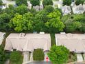 High angle aerial showcasing community layout with tree-lined streets and manicured lawns; a serene living environment at 4510 Glenlea Commons Dr, Charlotte, NC 28216