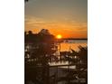 Stunning sunset view over the water, with docks and palm trees enhancing the serene landscape at 22501 John Gamble Rd, Cornelius, NC 28031