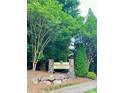 Emerald Green Village entrance sign surrounded by lush greenery, creating a serene welcome at 128 Aztec Cir, Mooresville, NC 28117