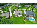 Beautifully landscaped backyard with plenty of space; view of the pool house and neighborhood; perfect for outdoor entertaining at 300 Wheatberry Hill Dr, Weddington, NC 28104