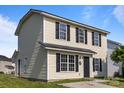 Well-maintained two-story house with light yellow siding, black shutters, and a neat exterior at 3527 Crestridge Dr, Charlotte, NC 28217