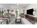 Comfortable living room features plush gray furniture, a large TV, and a cozy atmosphere for relaxation at 635 Scarlet Leaf Ln, Oakboro, NC 28129