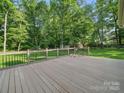 A backyard deck offering an outdoor space, with a lawn and bordered by a wooden fence at 7344 Maitland Ln, Charlotte, NC 28215