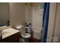Bathroom with a tub-shower, vanity, and convenient storage shelves at 3241 Reid Ave, Charlotte, NC 28208