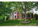 Traditional brick home featuring a well-manicured lawn and mature tree shading the facade at 6803 Augustine Way, Charlotte, NC 28270