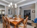 Dining room with wood table and chairs, neutral walls and dark wood flooring at 7700 Antique Cir, Waxhaw, NC 28173
